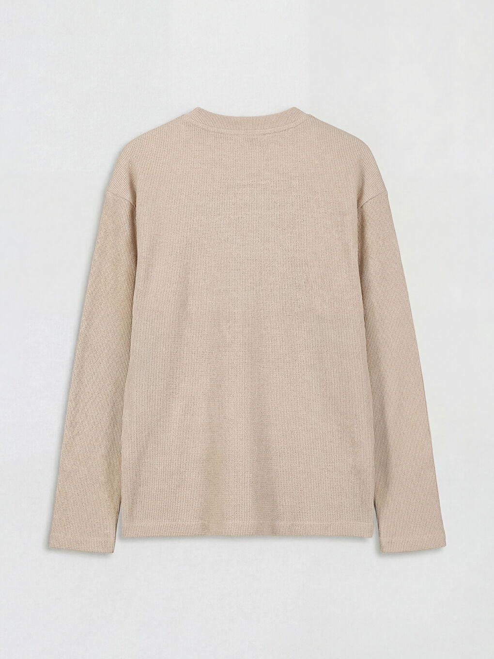 Bej Bisiklet Yaka Erkek Çocuk Dokulu Tişört-1