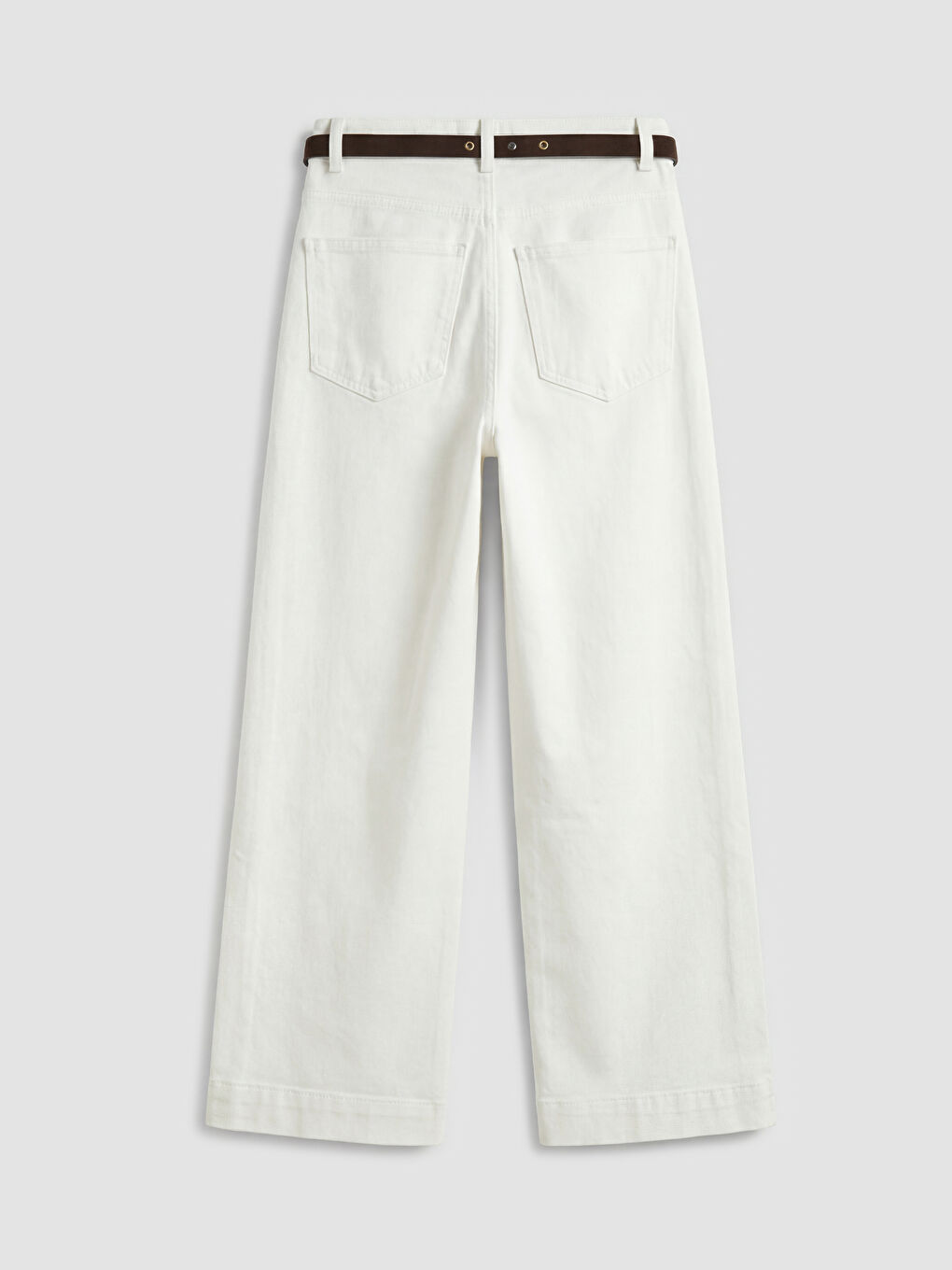 Beyaz Beli Kemerli Wideleg Kadın Jean Pantolon-1