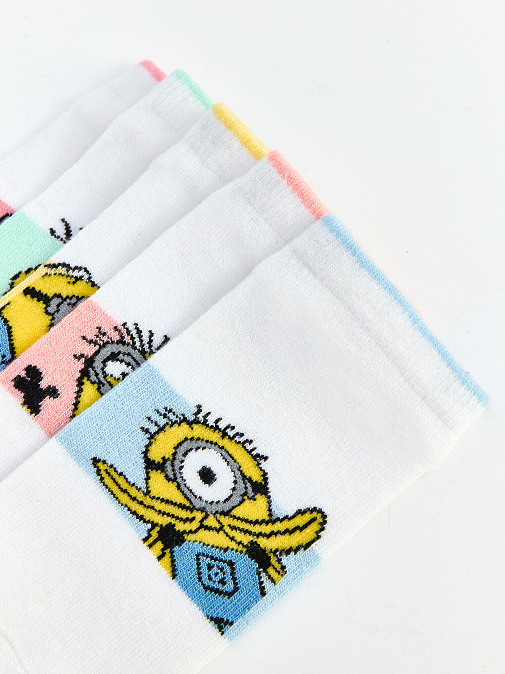 Ekru Minions Baskılı Kız Çocuk Patik Çorap-6