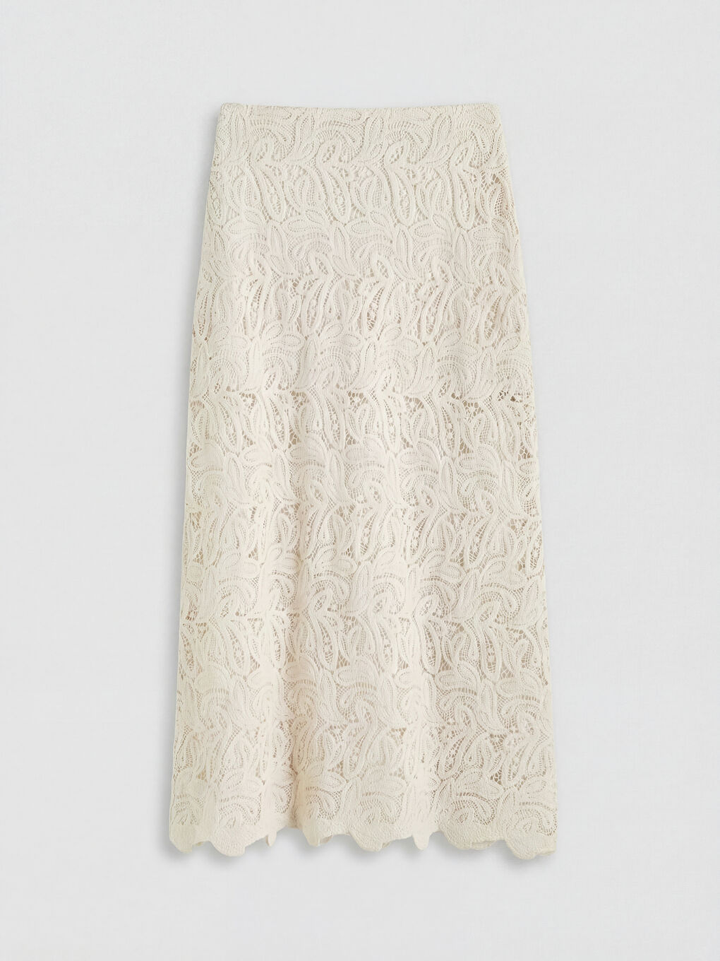 Ekru Beli Lastikli Dantelli A Kesim Etek-4