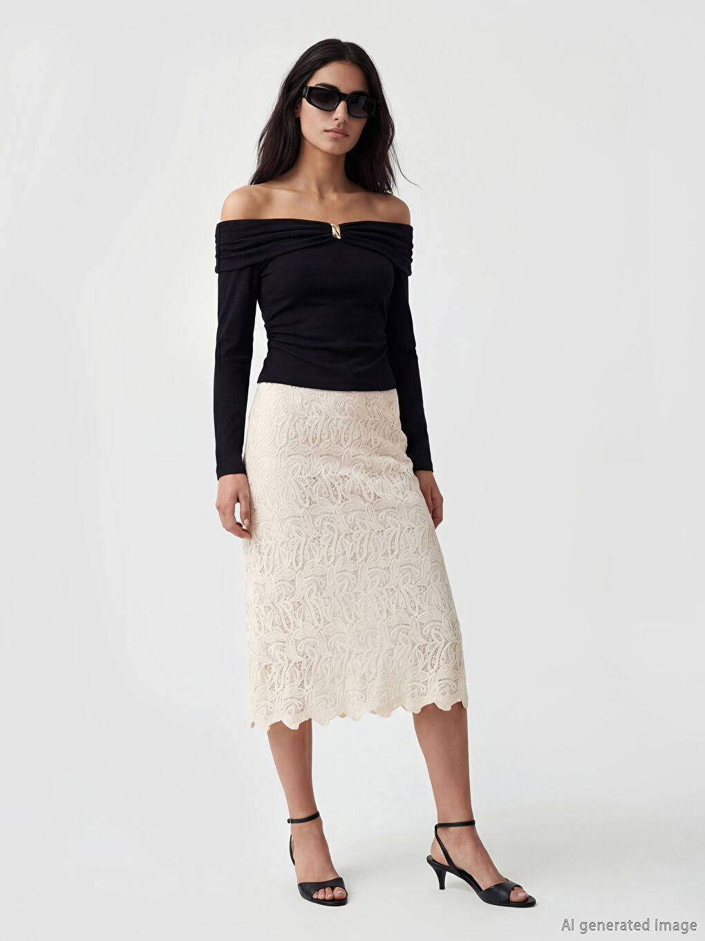 Ekru Beli Lastikli Dantelli A Kesim Etek