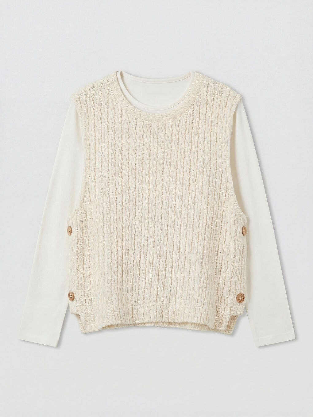 Bej Bisiklet Yaka Kız Çocuk Tişört ve Süveter