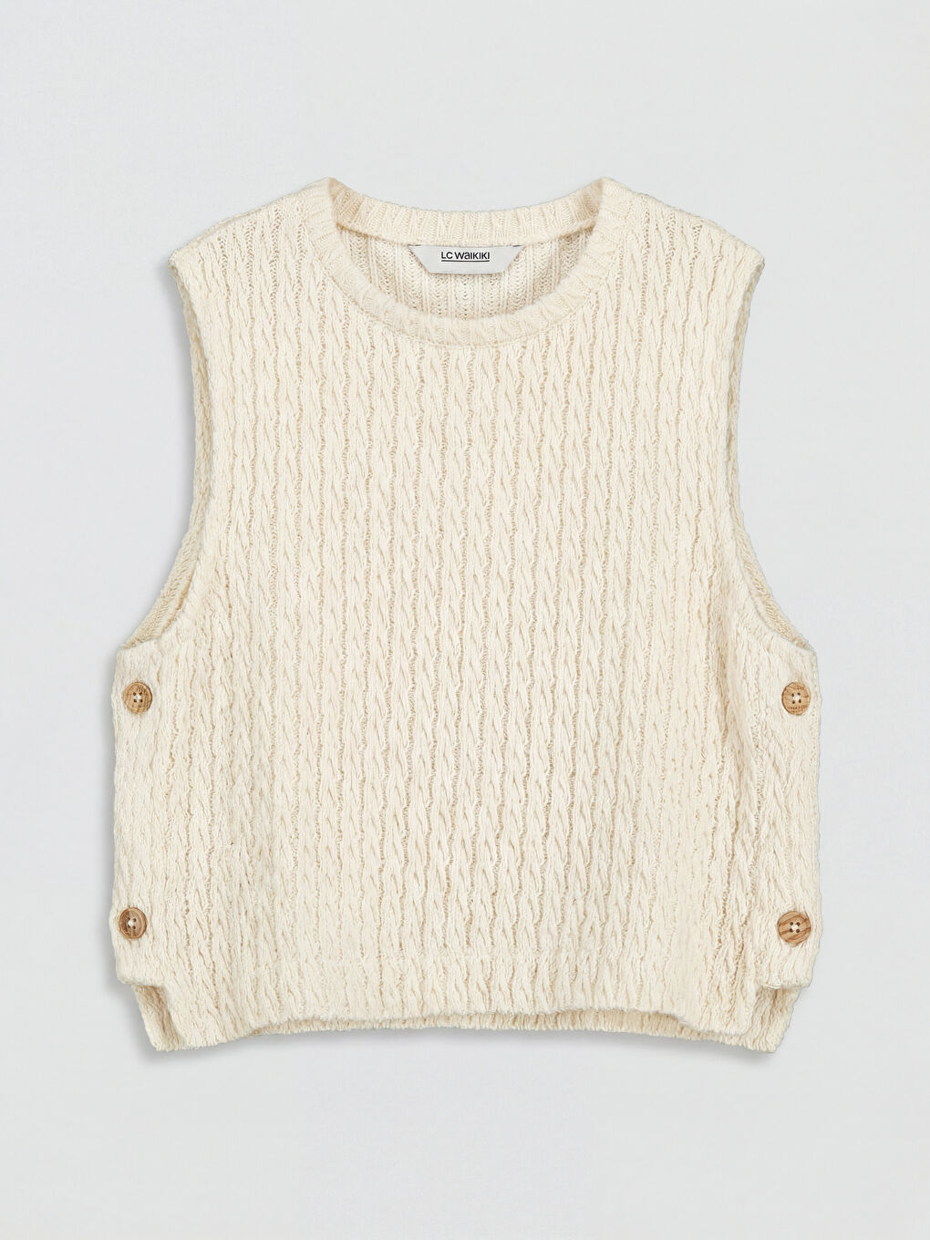 Bej Bisiklet Yaka Kız Çocuk Tişört ve Süveter-3