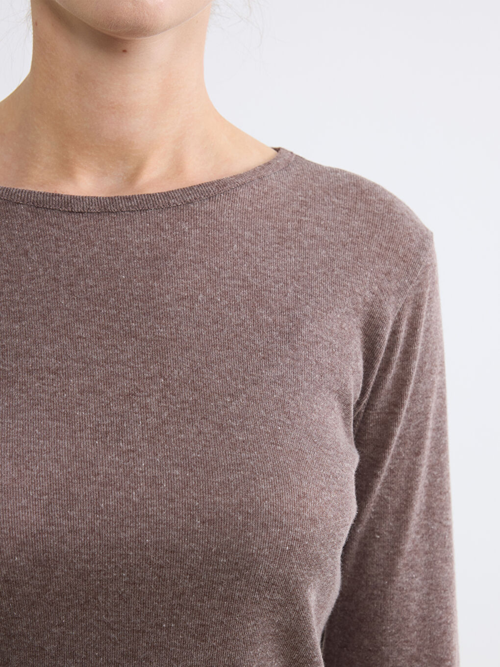 Kahverengi Ekstra Dar Fit Bisiklet Yaka Uzun Kollu Kadın Body-2