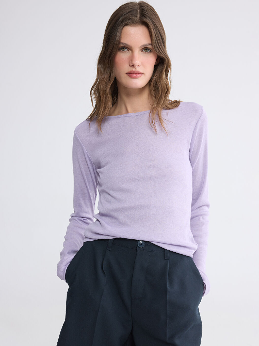 Lila Bisiklet Yaka Kadın Body	