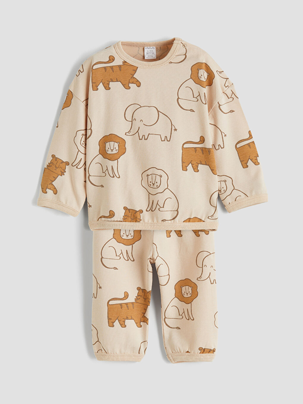 Ekru Hayvan Desenli Erkek Bebek Eşofman Takımı