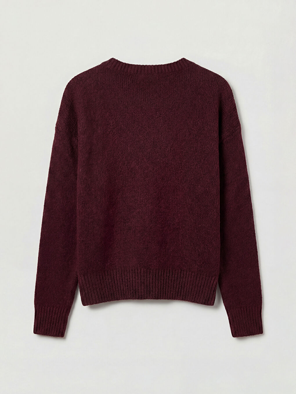 Bordo V Yaka Oversize Kadın Triko Kazak-1