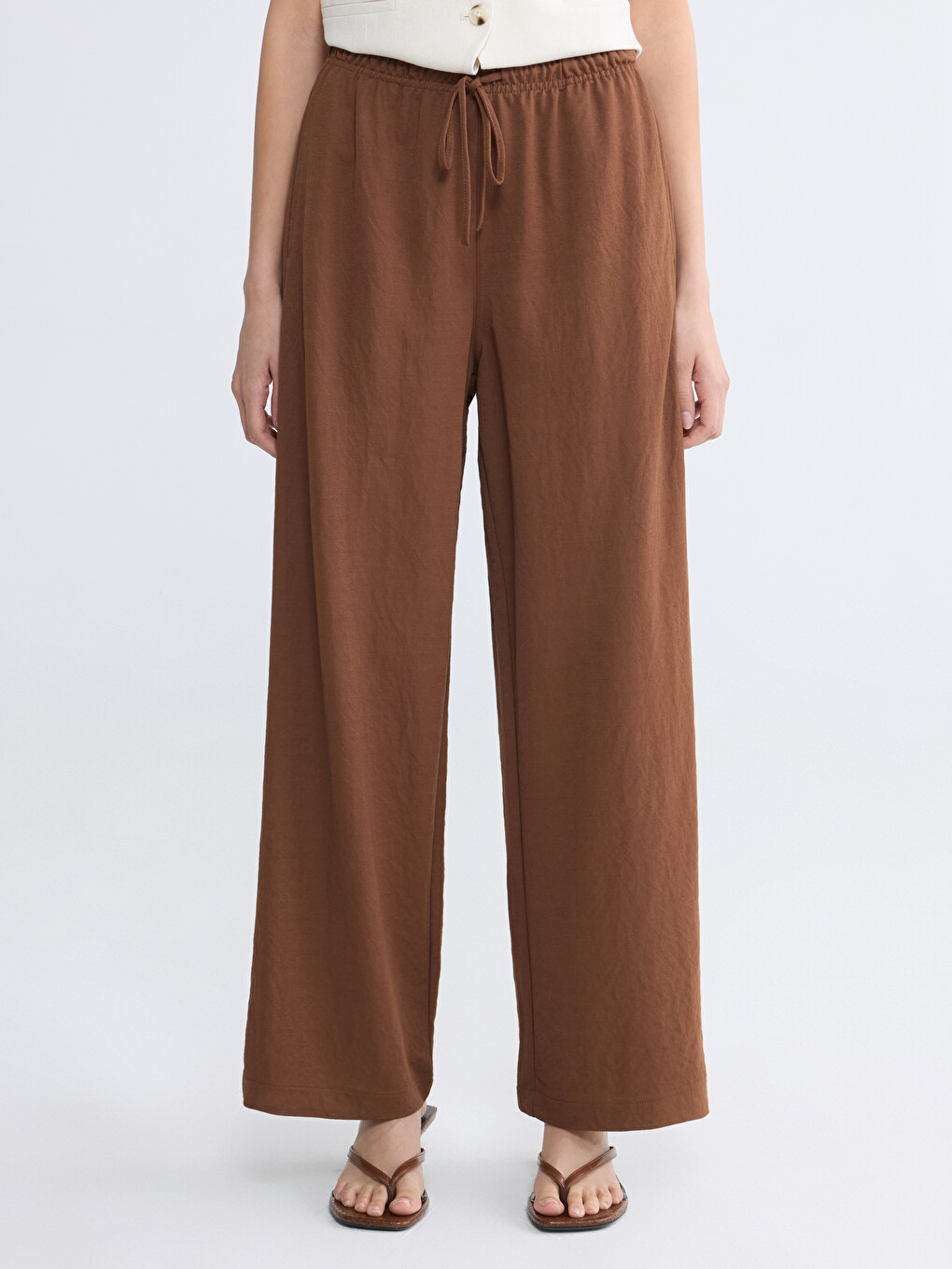 Elastic Waist Wide Leg Women's Trousers-1