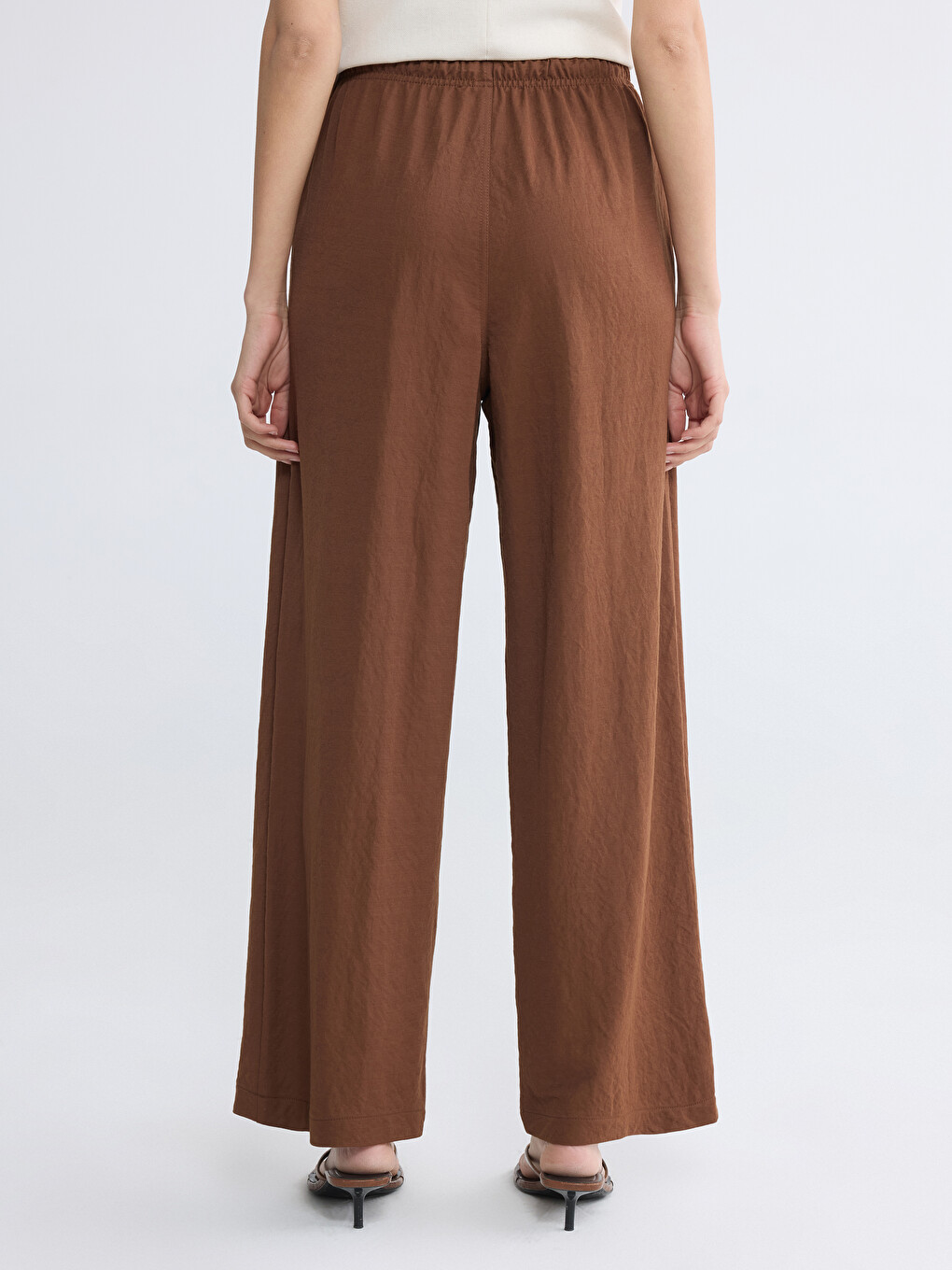 Elastic Waist Wide Leg Women's Trousers-3