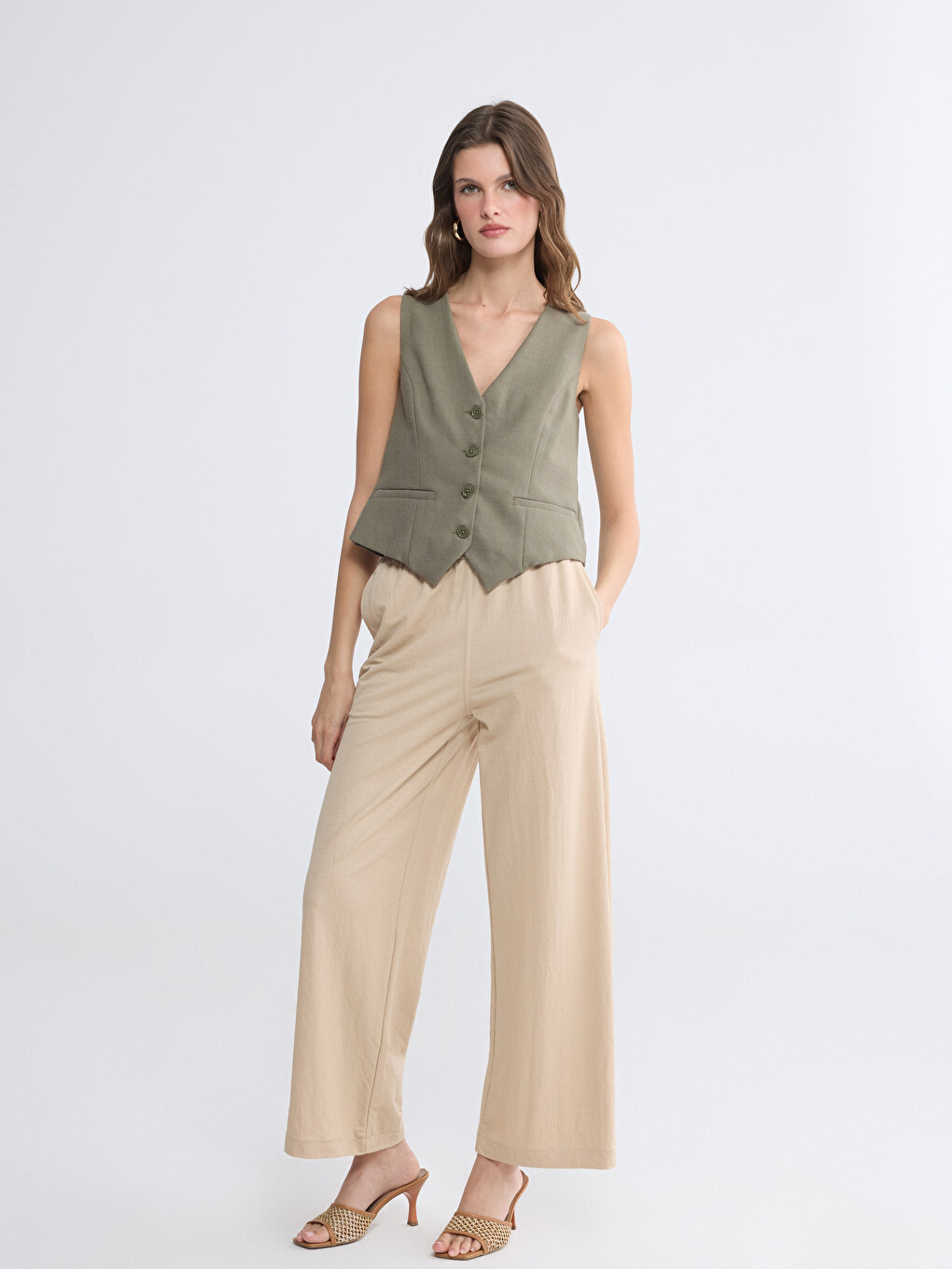 Elastic Waist Wide Leg Women's Trousers