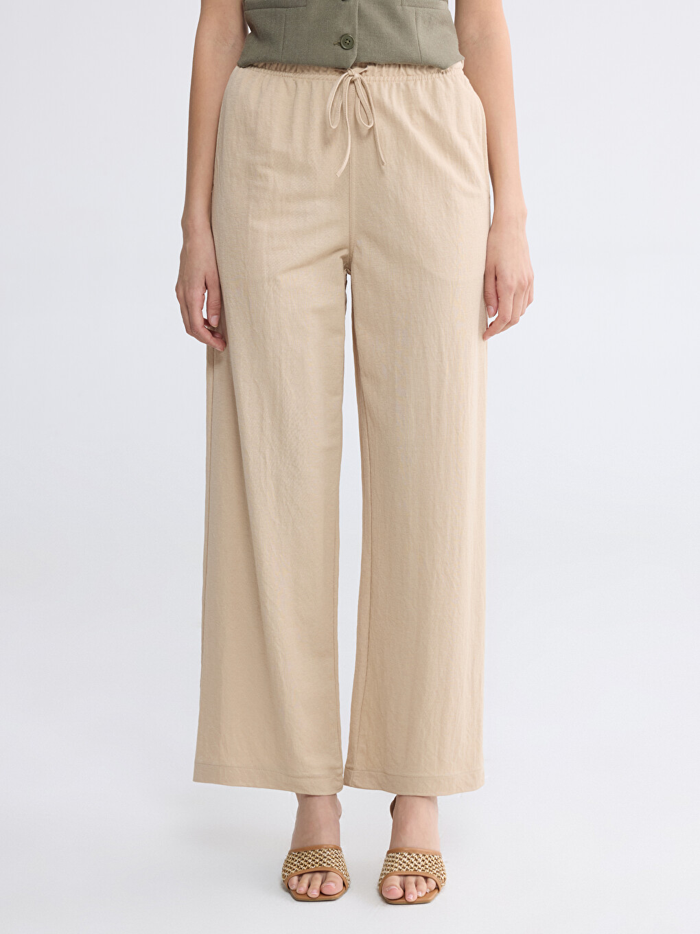 Elastic Waist Wide Leg Women's Trousers-1