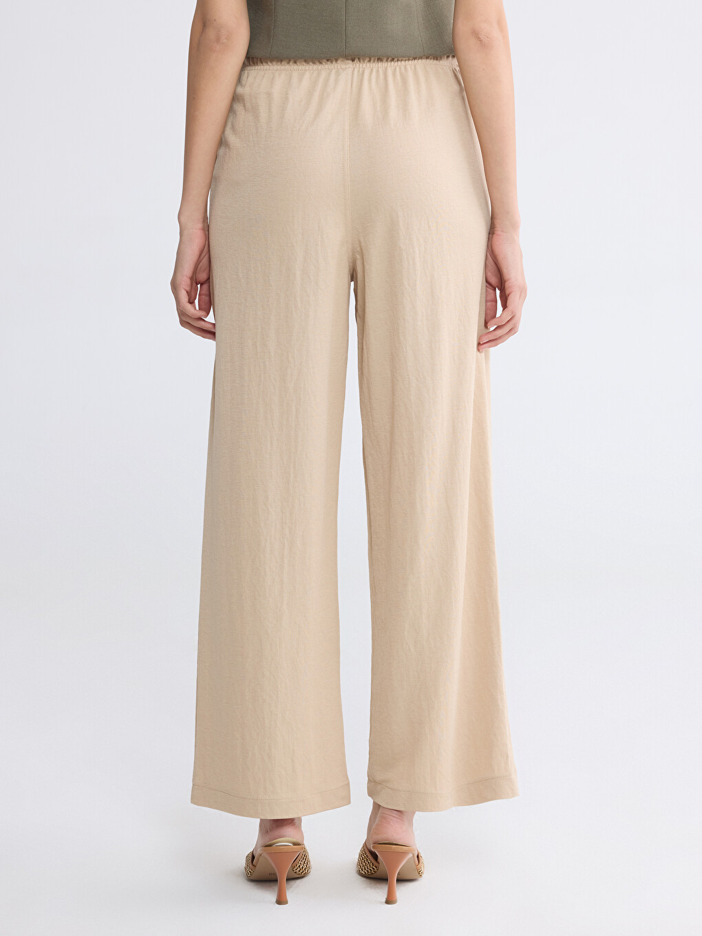 Elastic Waist Wide Leg Women's Trousers-3