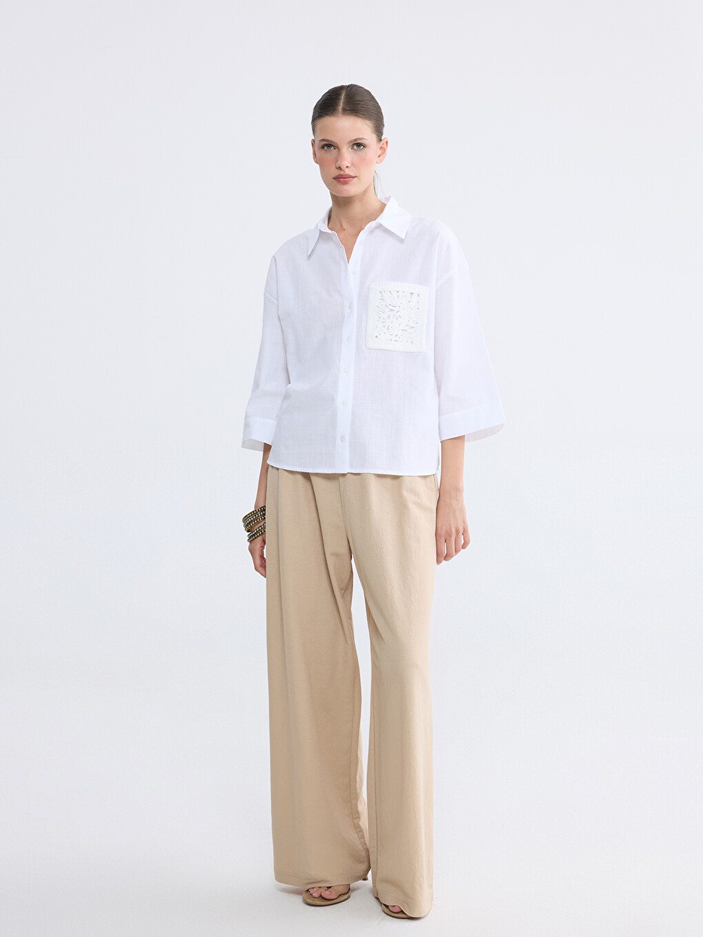 Elastic Waist Wide Leg Women's Trousers