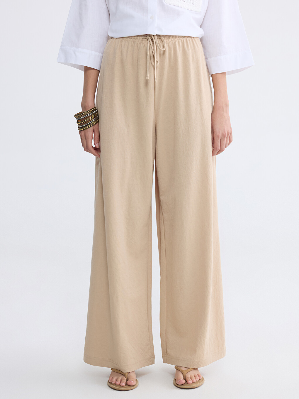 Elastic Waist Wide Leg Women's Trousers-1