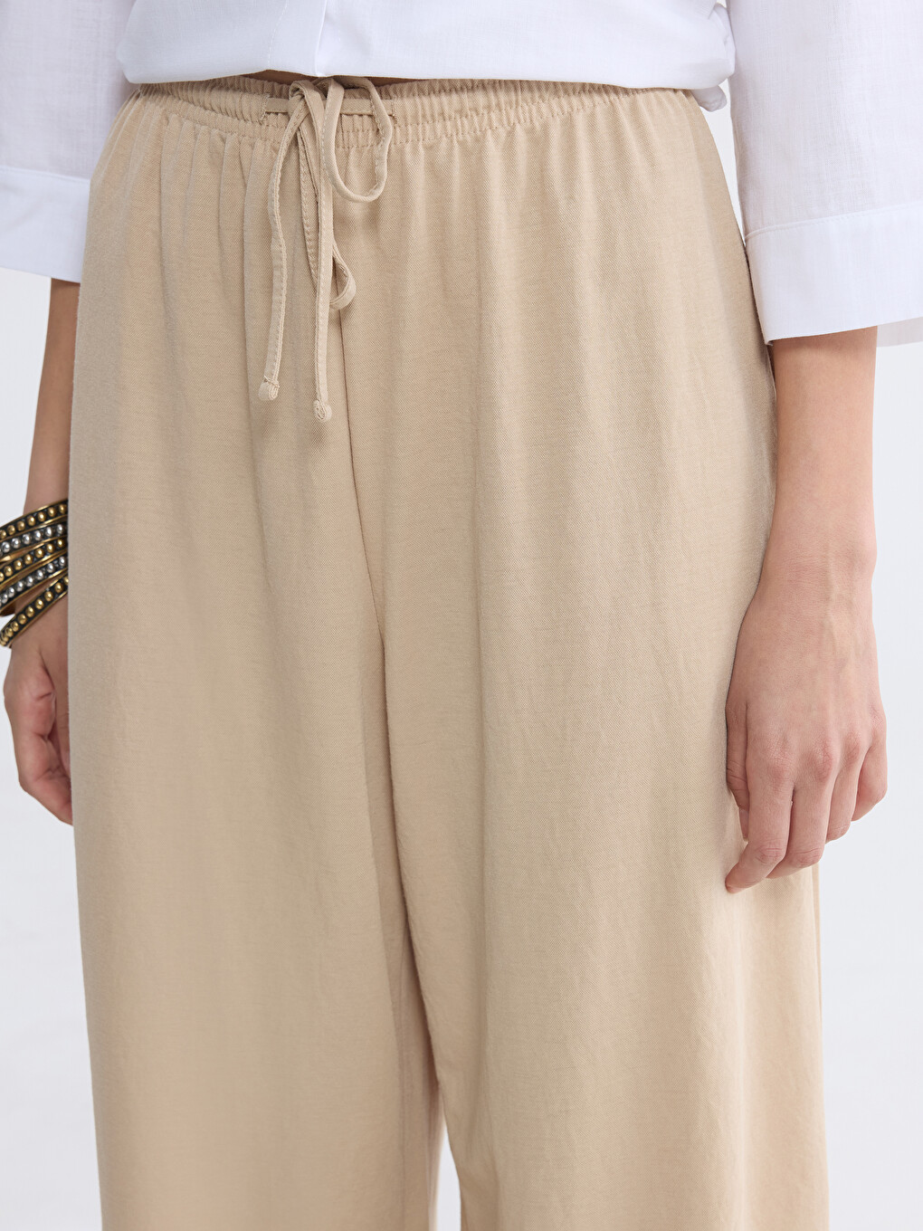 Elastic Waist Wide Leg Women's Trousers-2