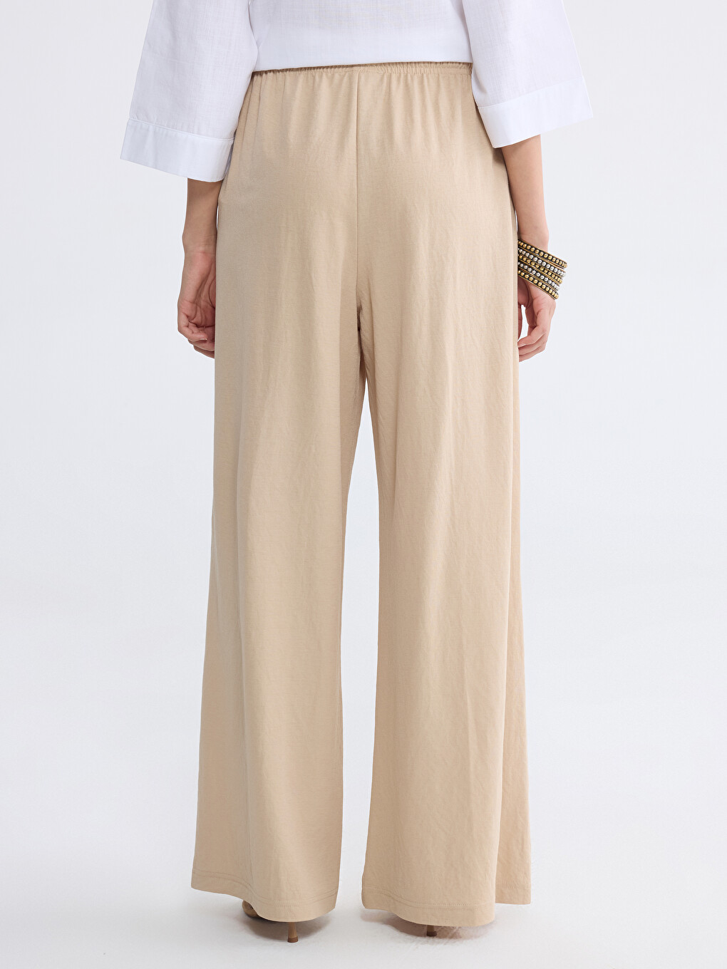 Elastic Waist Wide Leg Women's Trousers-3