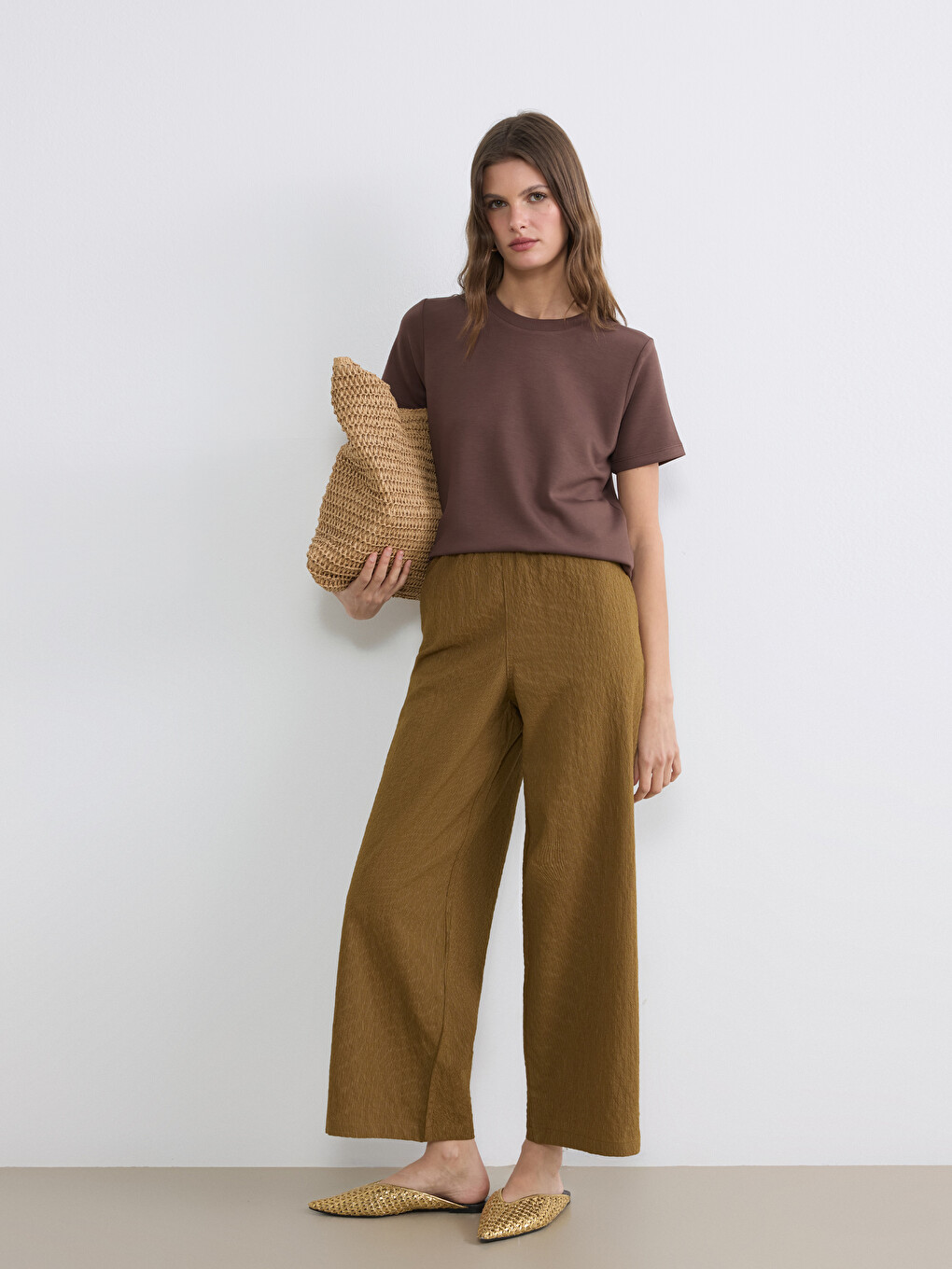 Elastic Waist Wide Leg Women's Trousers