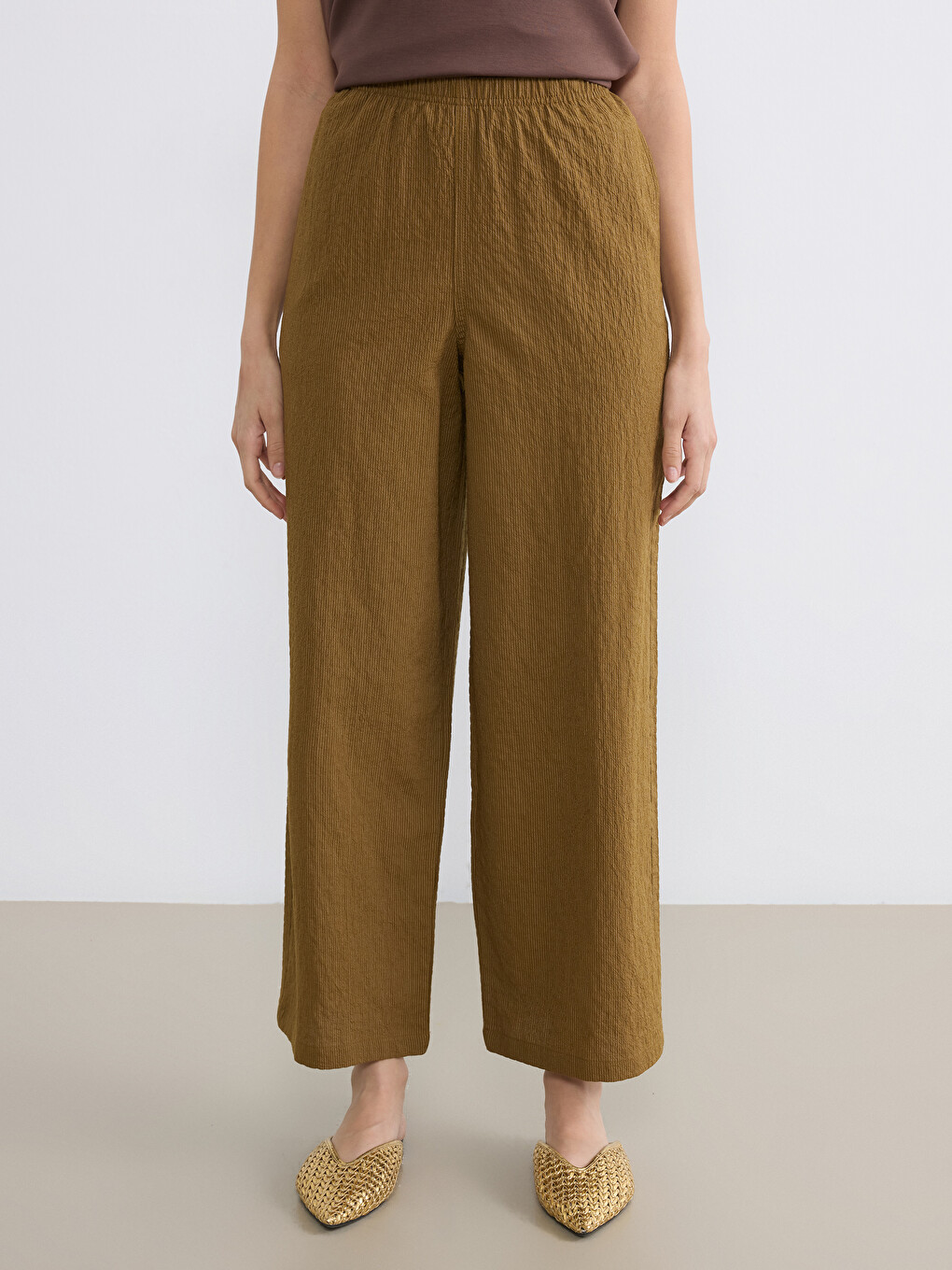 Elastic Waist Wide Leg Women's Trousers-1