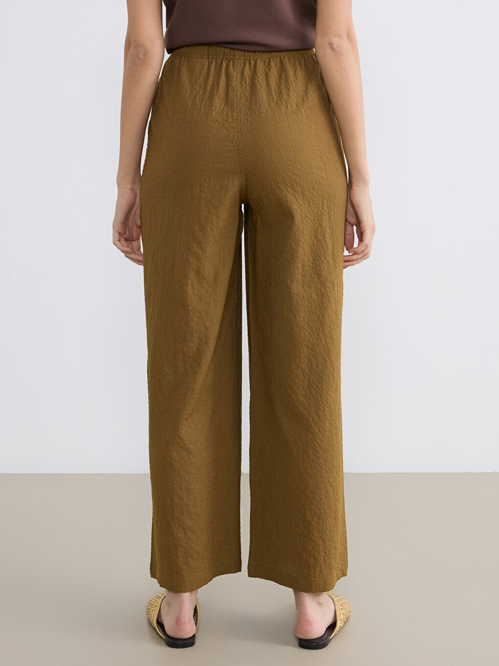 Elastic Waist Wide Leg Women's Trousers-3