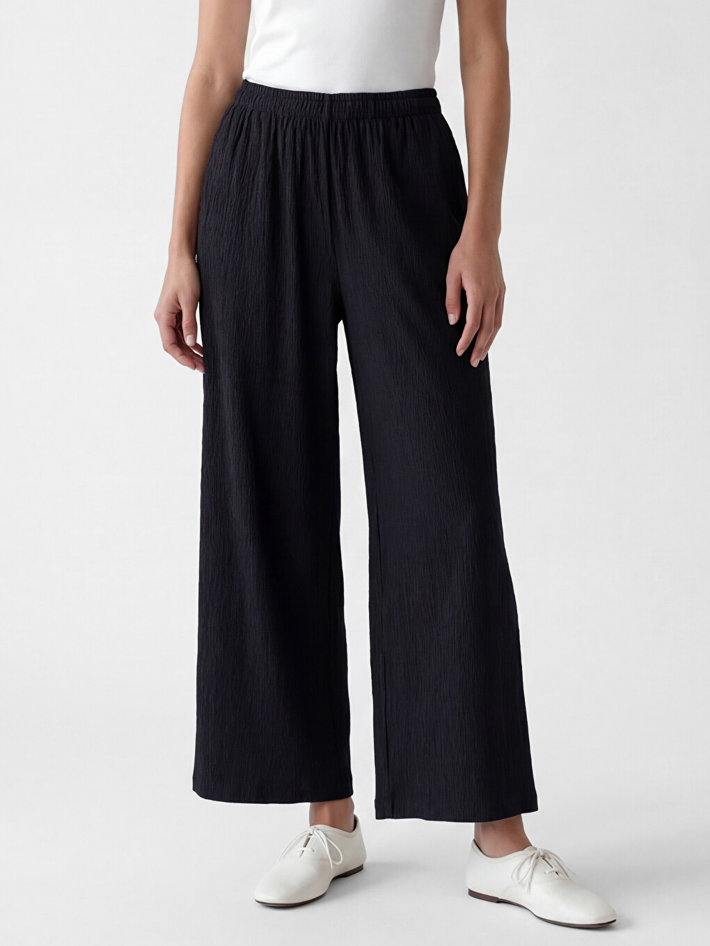 Elastic Waist Wide Leg Women's Trousers-1