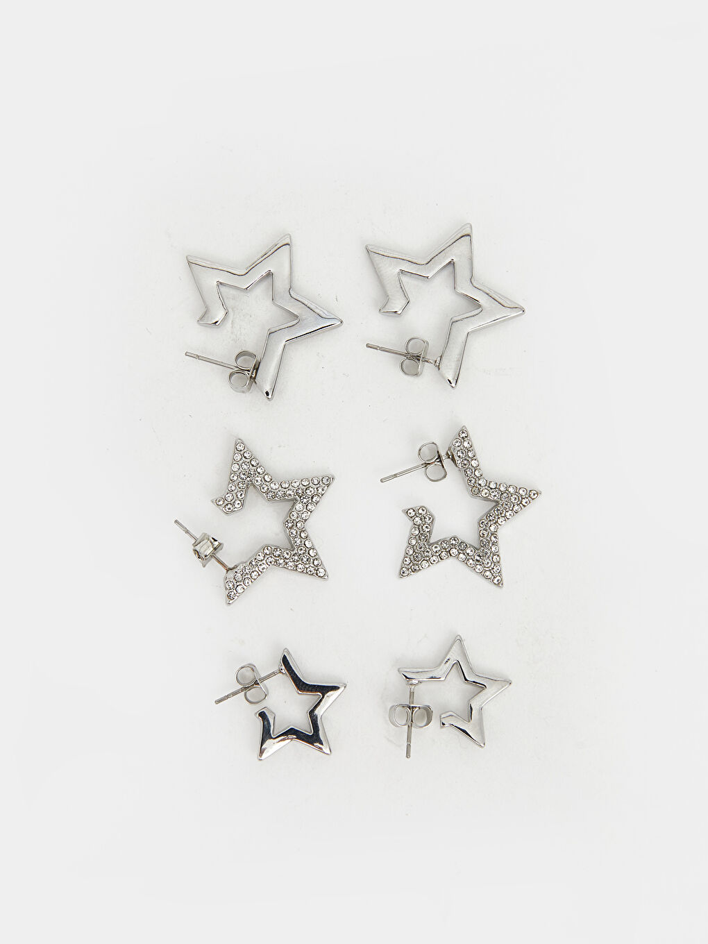 Gri Yıldız Desenli Kadın Küpe 3'lü