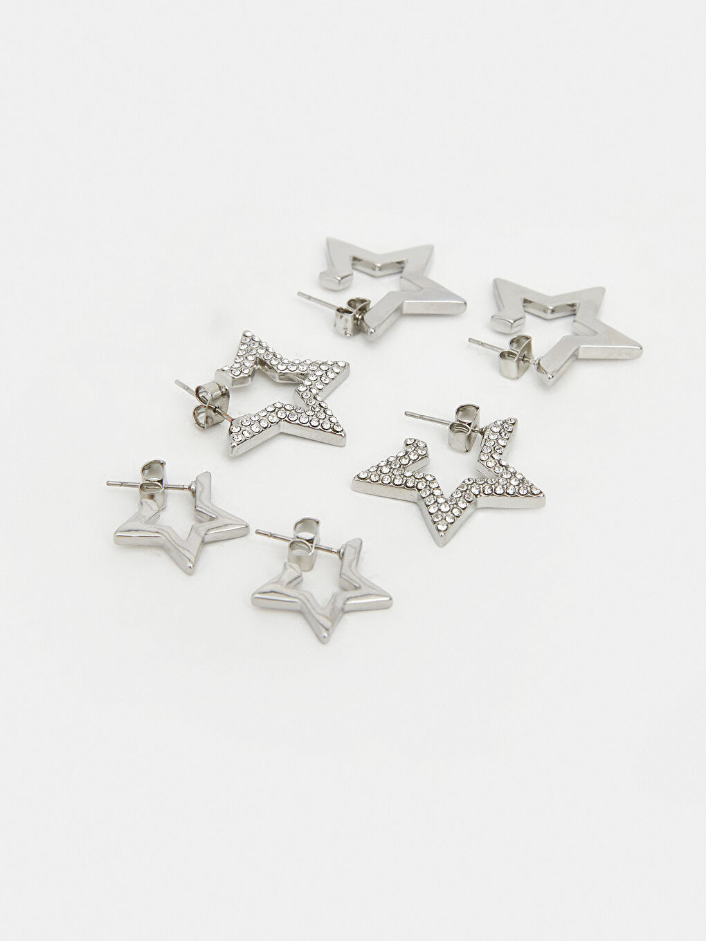 Gri Yıldız Desenli Kadın Küpe 3'lü-2