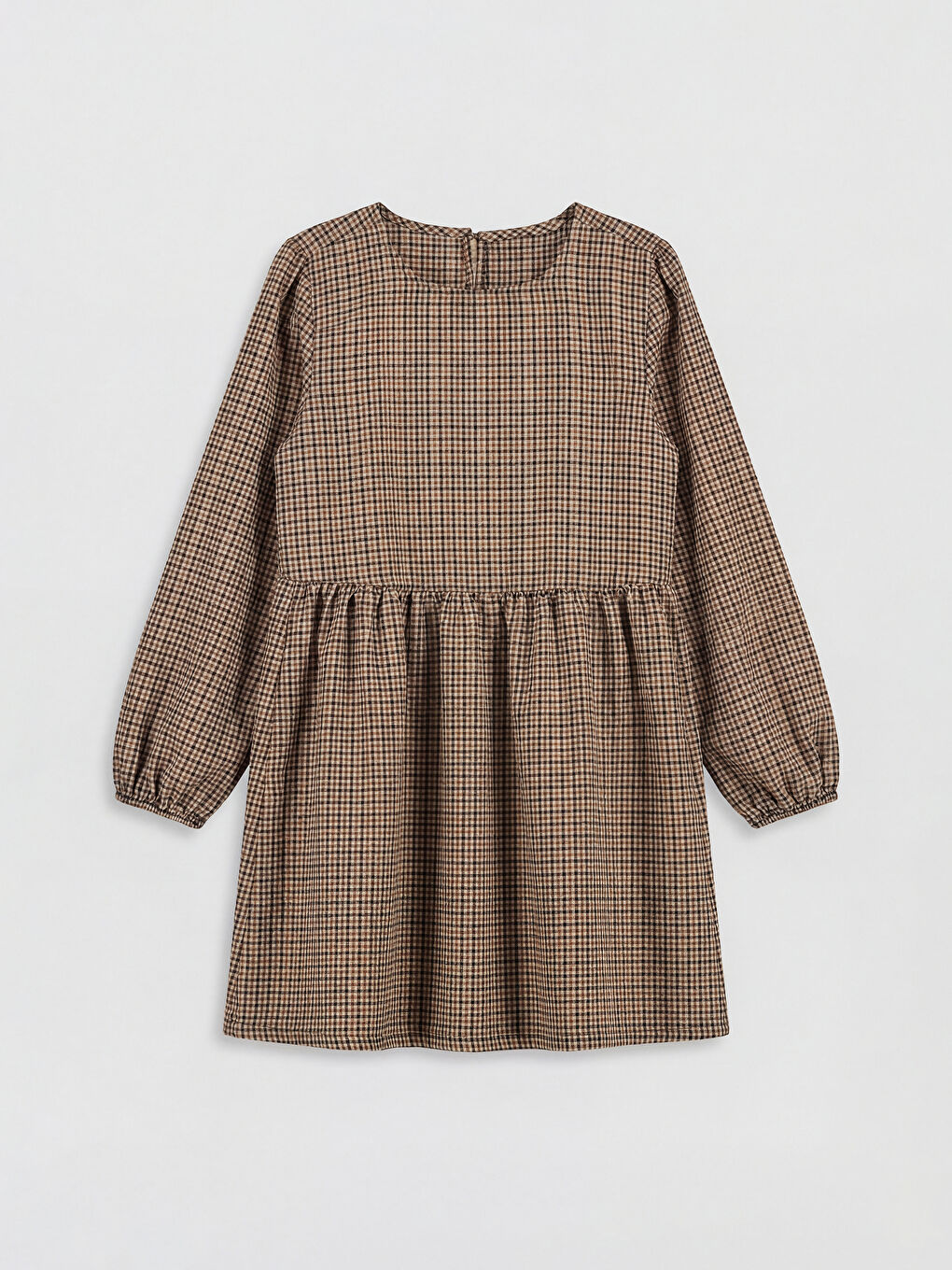 Ekru Bisiklet Yaka Ekose Kız Çocuk Elbise ve Süveter-1