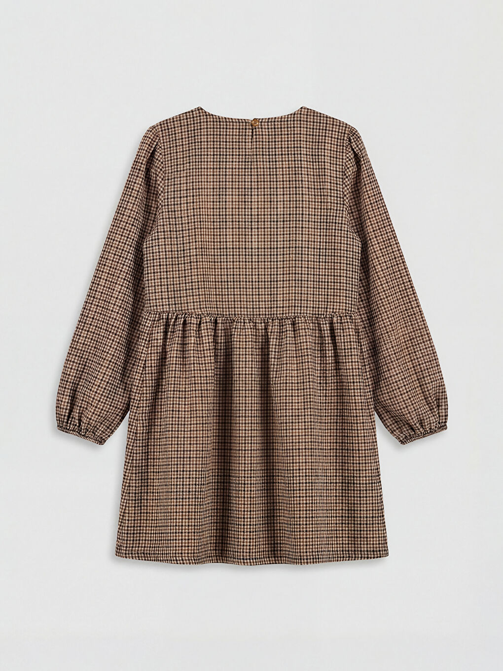 Ekru Bisiklet Yaka Ekose Kız Çocuk Elbise ve Süveter-3