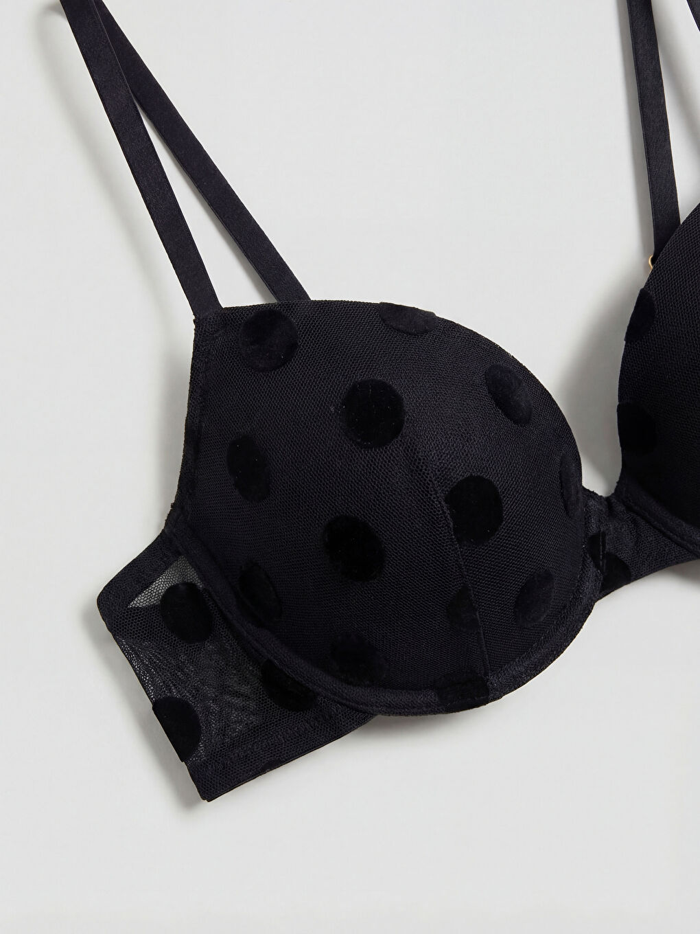 Siyah Balenli Dolgusuz Puantiyeli Tişört Sütyen-2