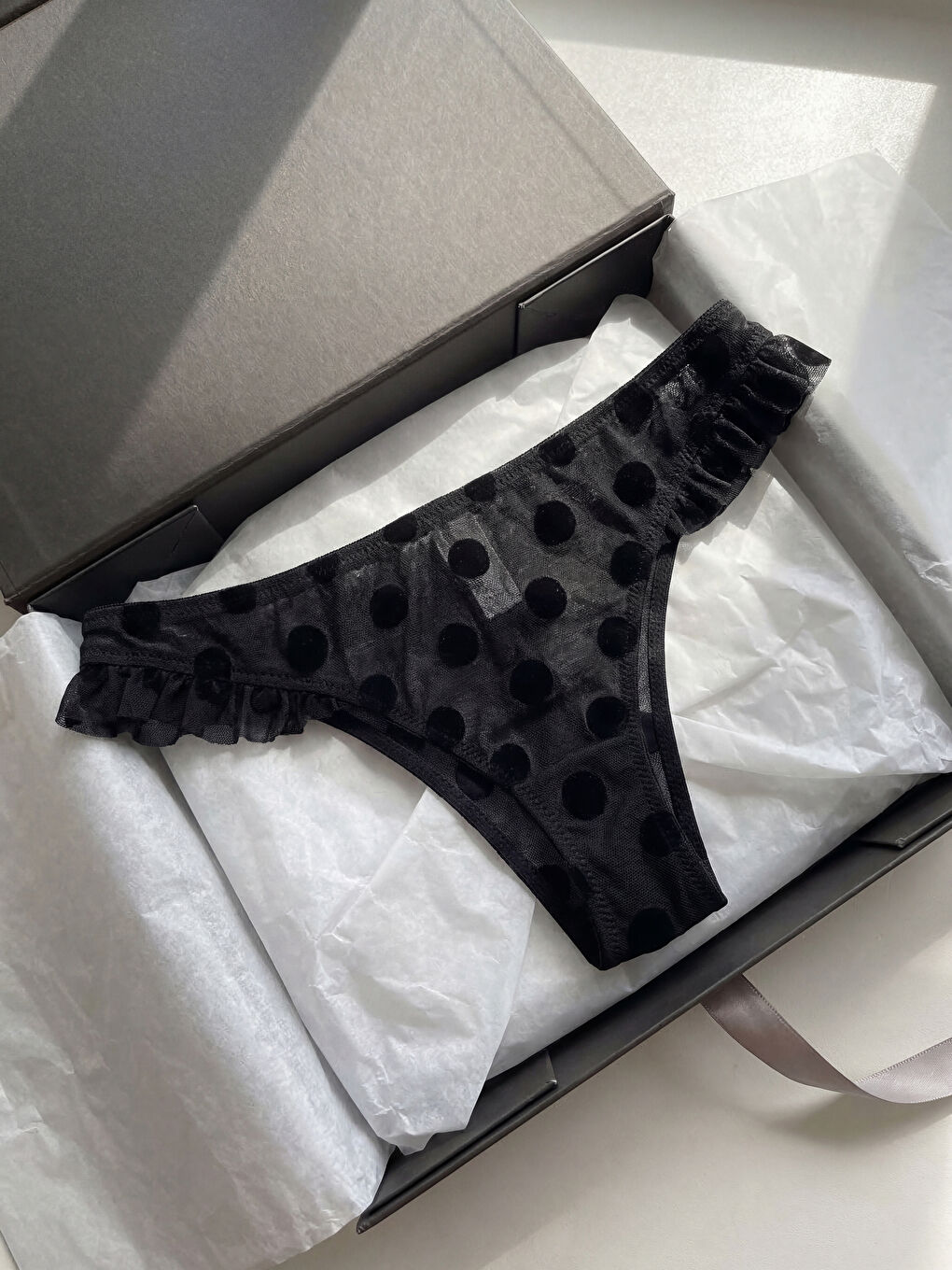 Women's Brazilian Knickers with Ruffle Detail and Polka Dot Pattern