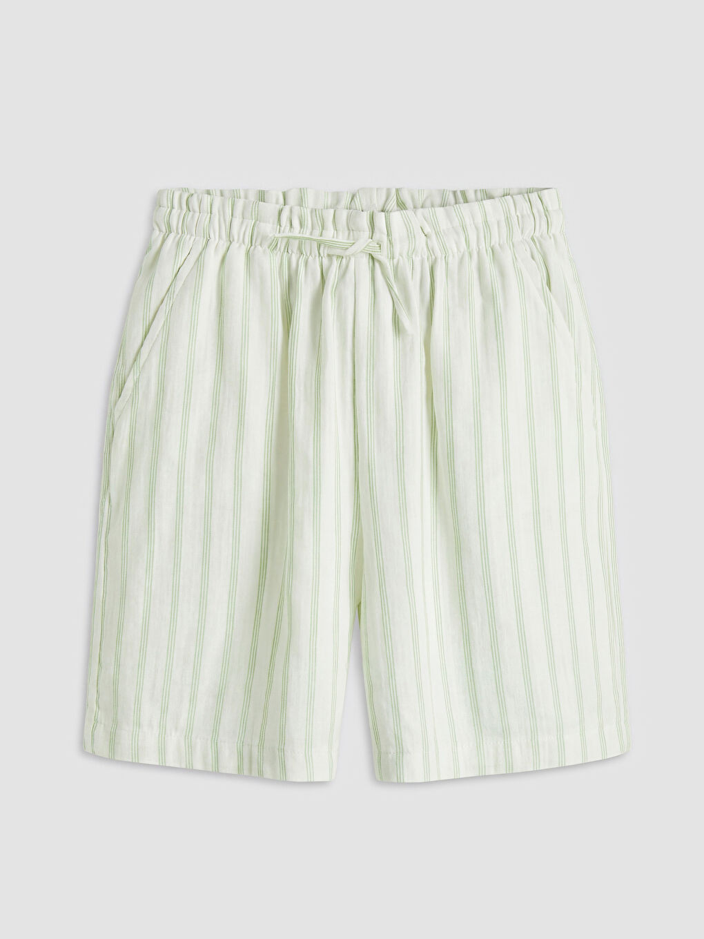 Yeşil Çizgili Kız Çocuk Müslin Şort