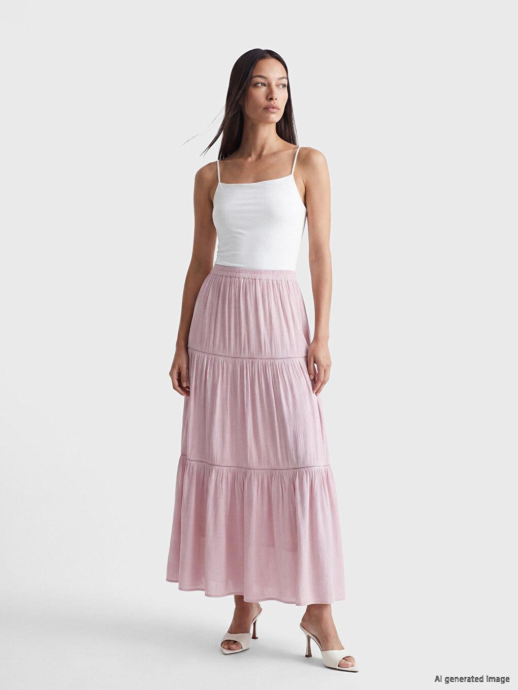Elastic Waist Crinkle Layered Skirt