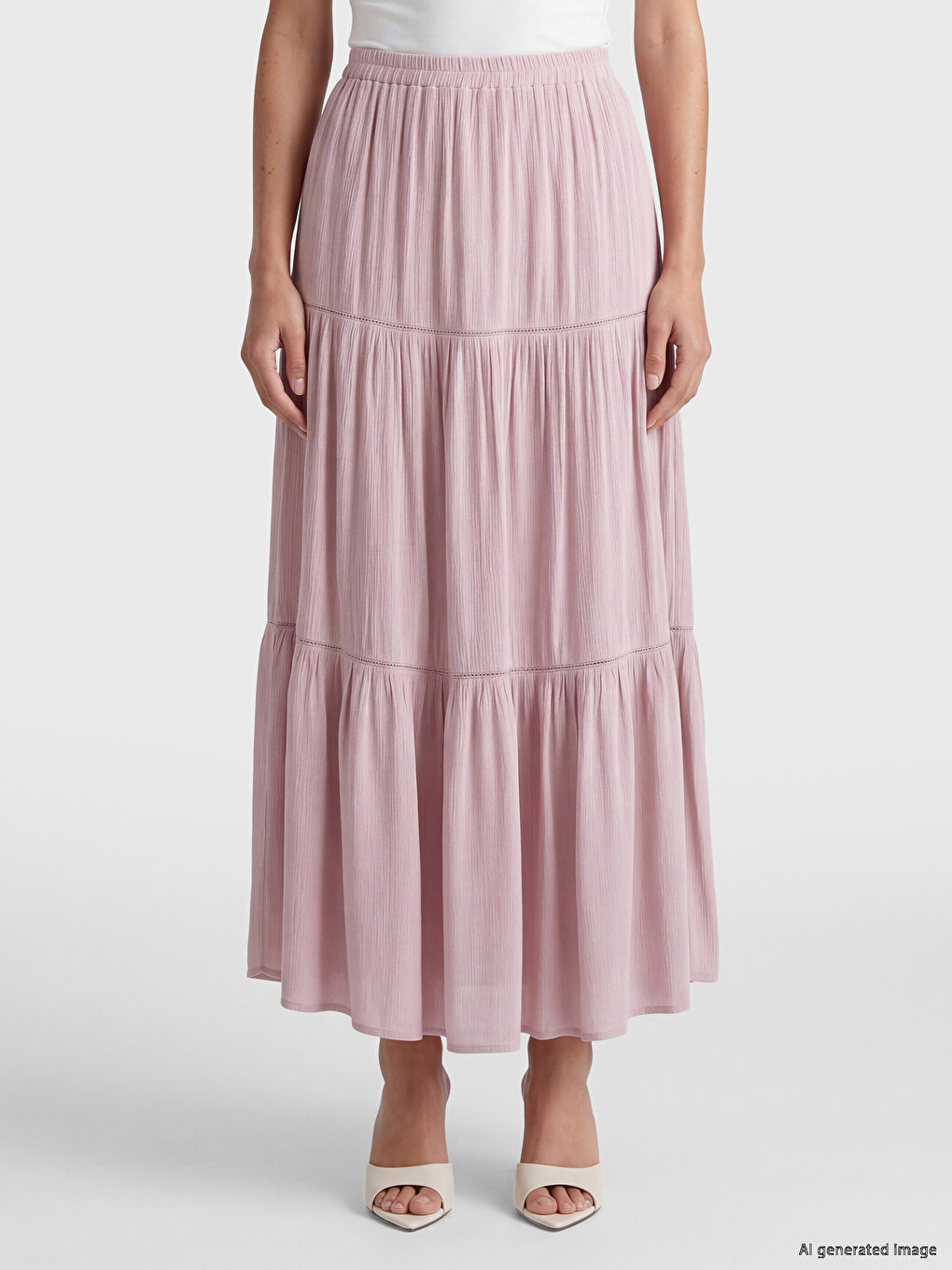 Elastic Waist Crinkle Layered Skirt-1