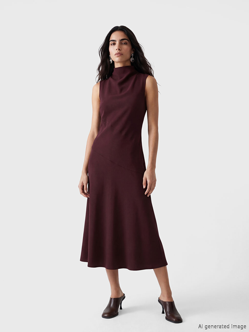 Mürdüm Dik Yaka Krep Elbise-1