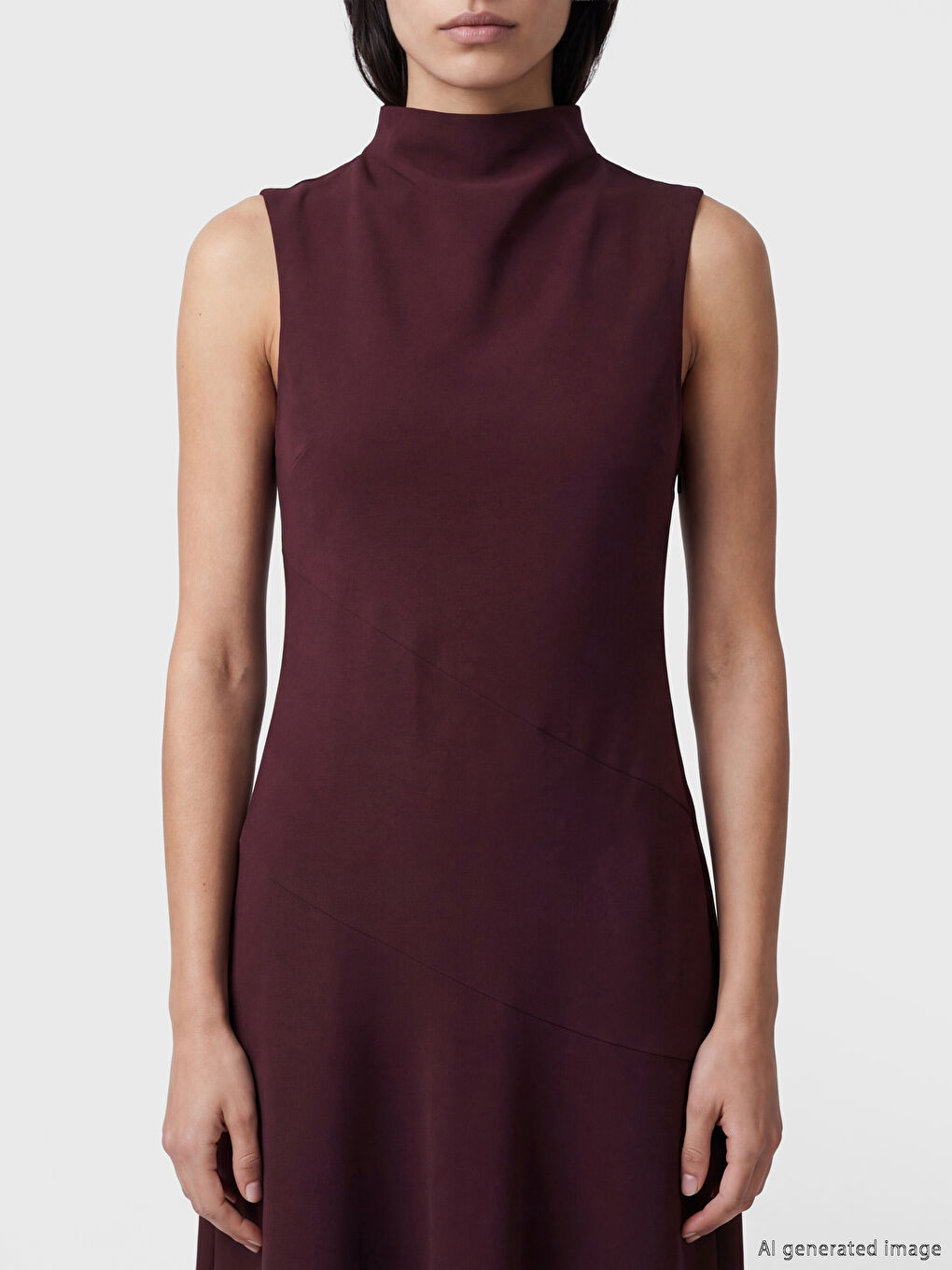 Mürdüm Dik Yaka Krep Elbise-2