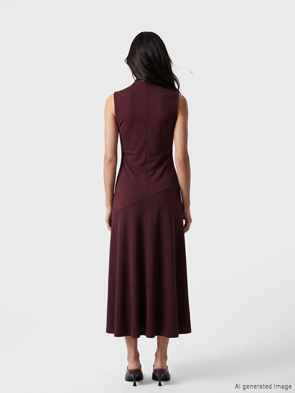 Mürdüm Dik Yaka Krep Elbise-3