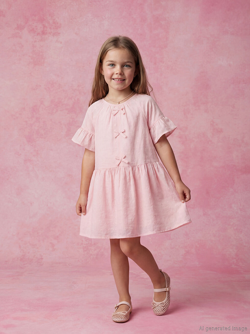 Pembe Kız Çocuk Volanlı Elbise