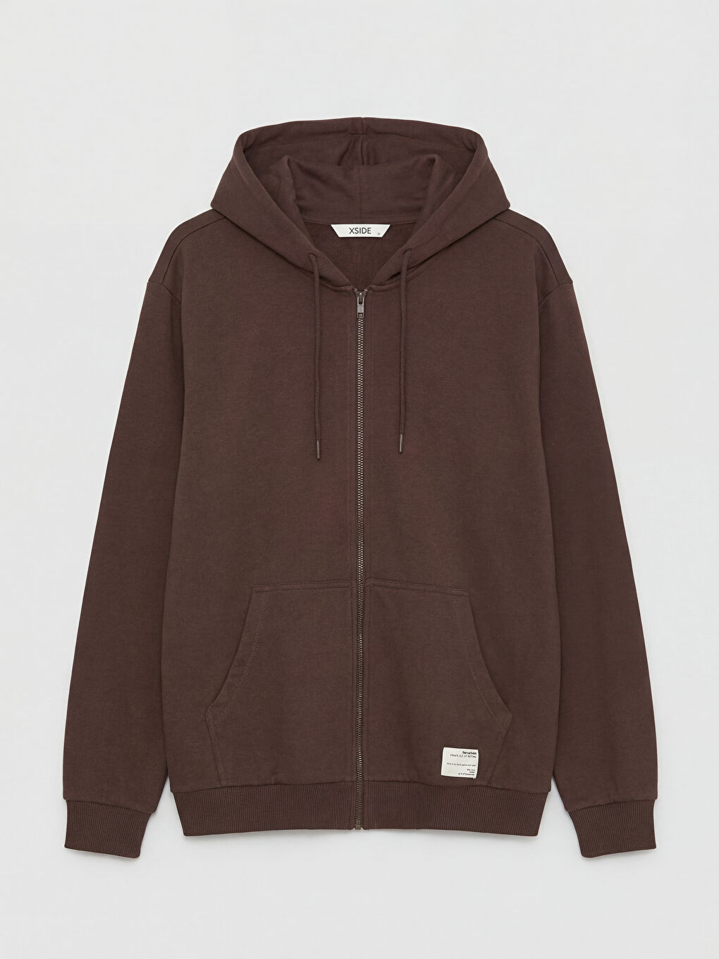 Kahverengi Kapüşonlu Erkek Fermuarlı Sweatshirt