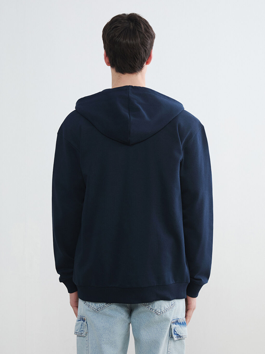 Lacivert Kapüşonlu Erkek Fermuarlı Sweatshirt-3