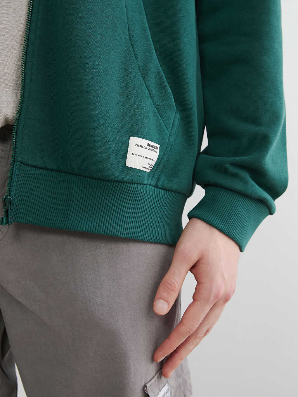 Yeşil Kapüşonlu Erkek Fermuarlı Sweatshirt-2