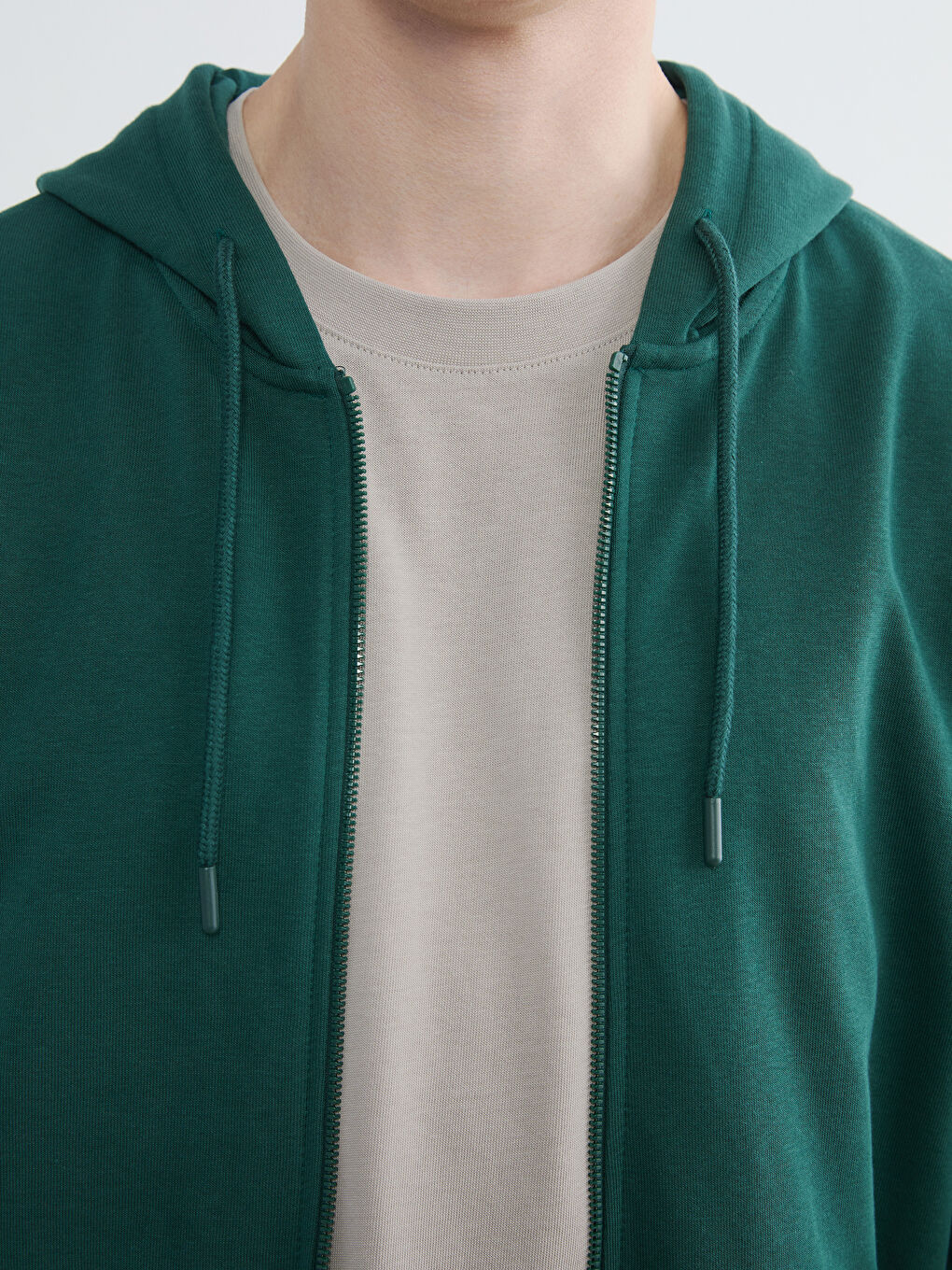 Yeşil Kapüşonlu Erkek Fermuarlı Sweatshirt-3