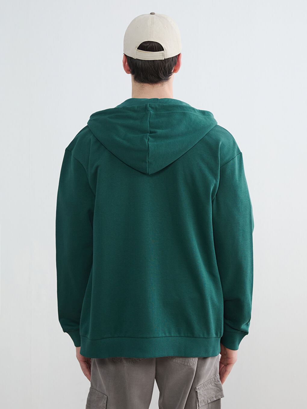 Yeşil Kapüşonlu Erkek Fermuarlı Sweatshirt-4