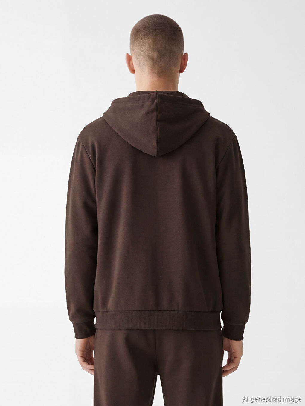 Kahverengi Kapüşonlu Erkek Fermuarlı Sweatshirt-2