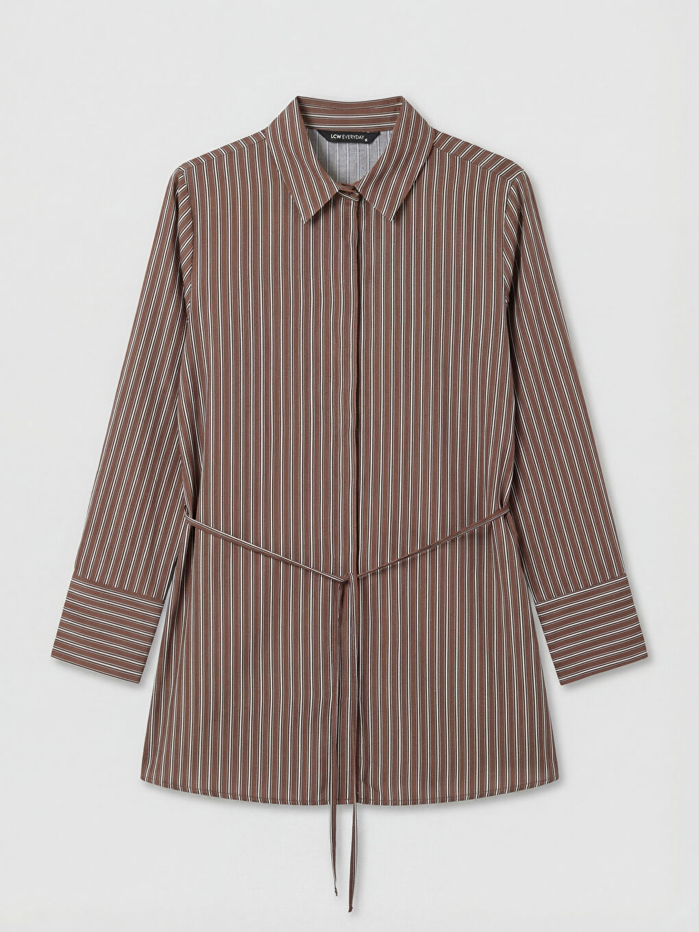 Kahverengi Çizgili Kadın Gömlek Tunik