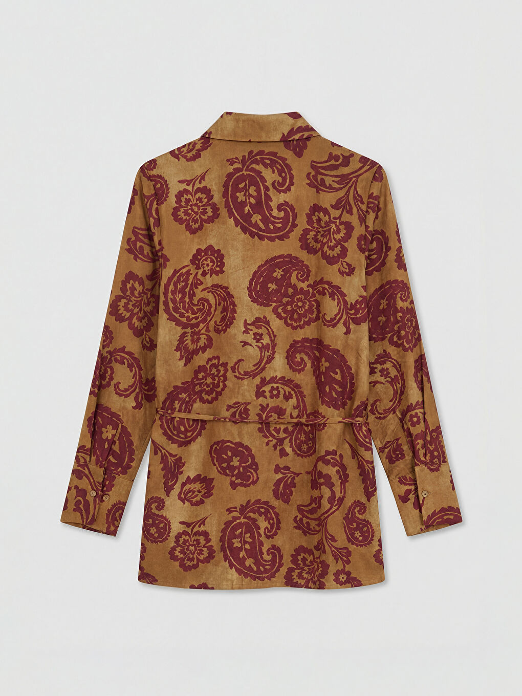 Yeşil Desenli Kuşaklı Kadın Gömlek Tunik-1