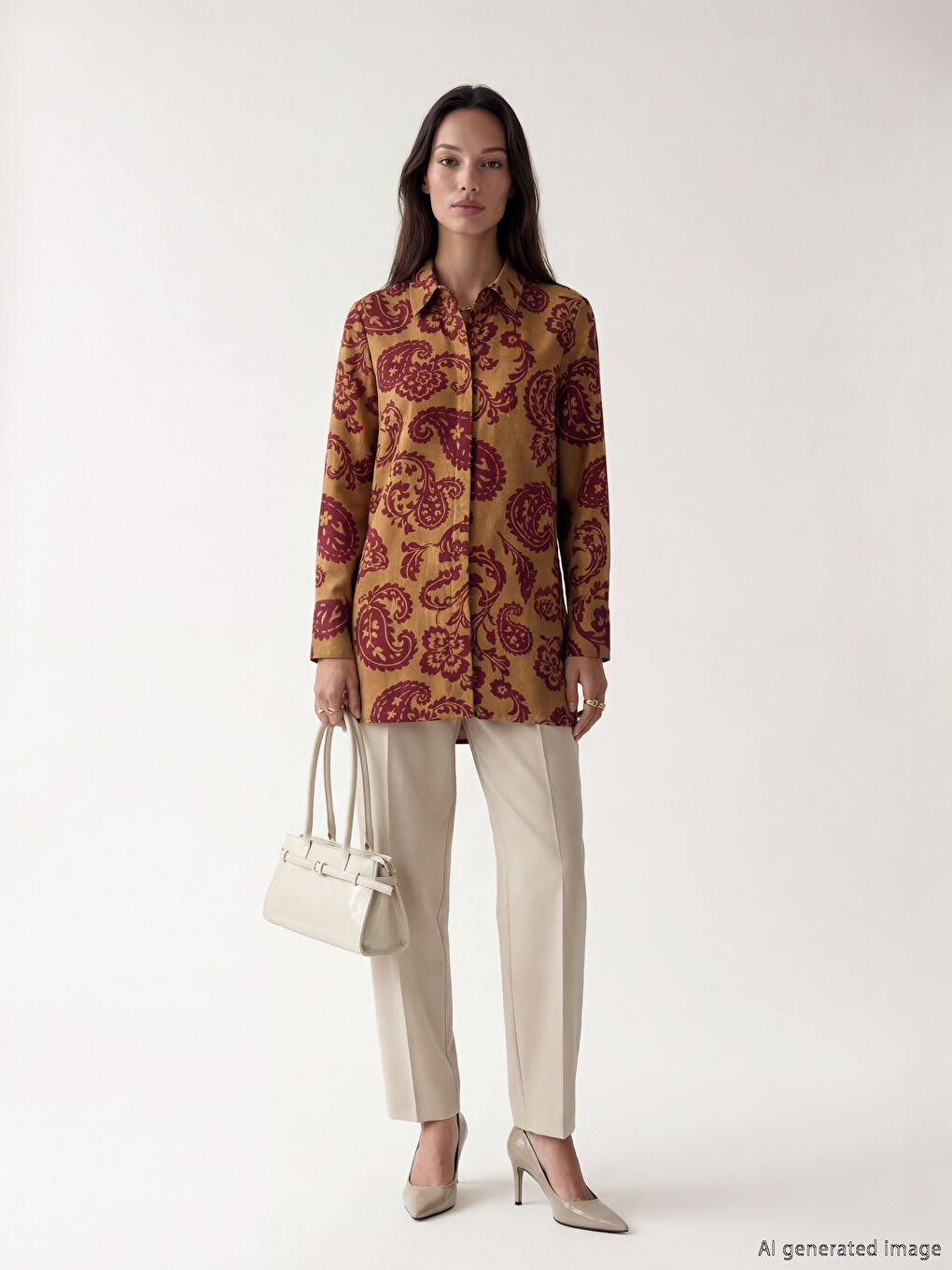 Yeşil Desenli Kuşaklı Kadın Gömlek Tunik-1