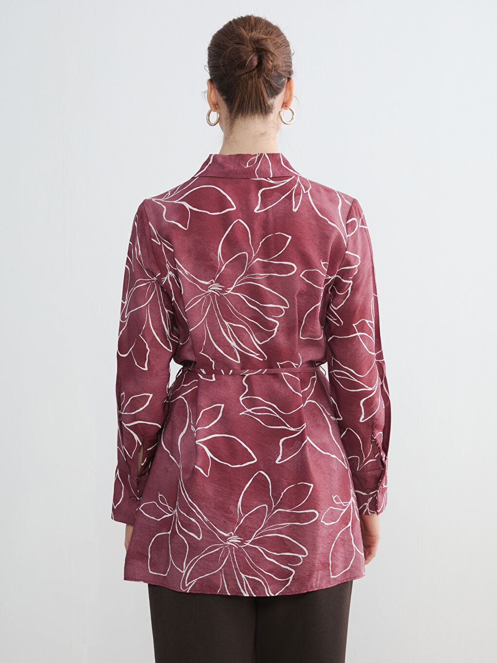 Kırmızı Çiçekli Kuşaklı Kadın Gömlek Tunik-3