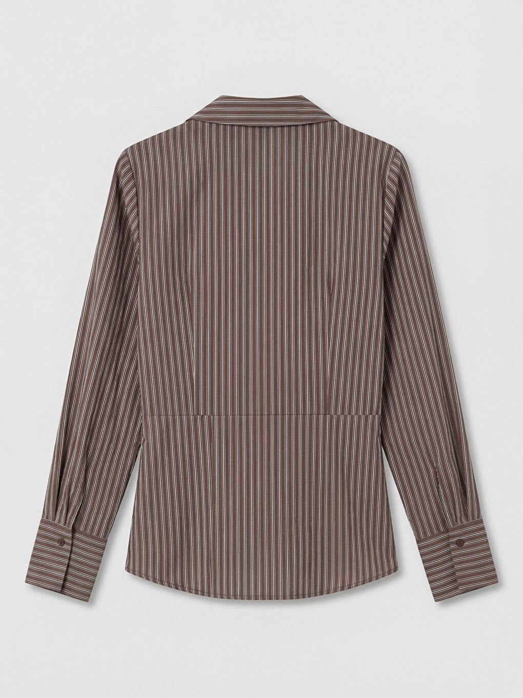 Kahverengi Gömlek Yaka Çizgili Bluz-1