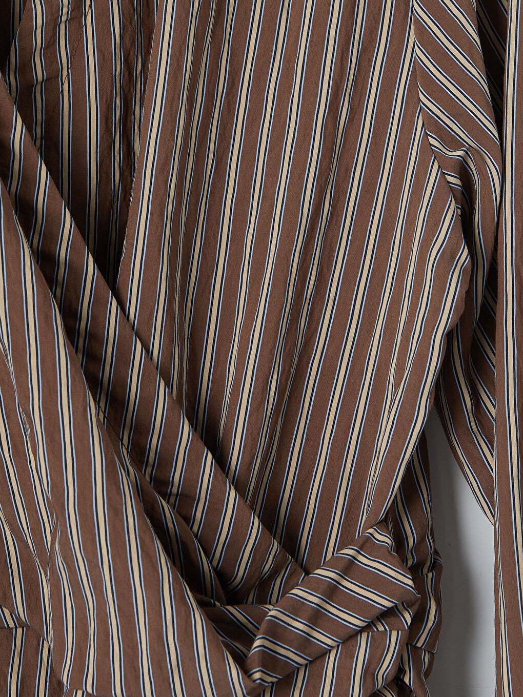 Kahverengi Gömlek Yaka Çizgili Bluz-2