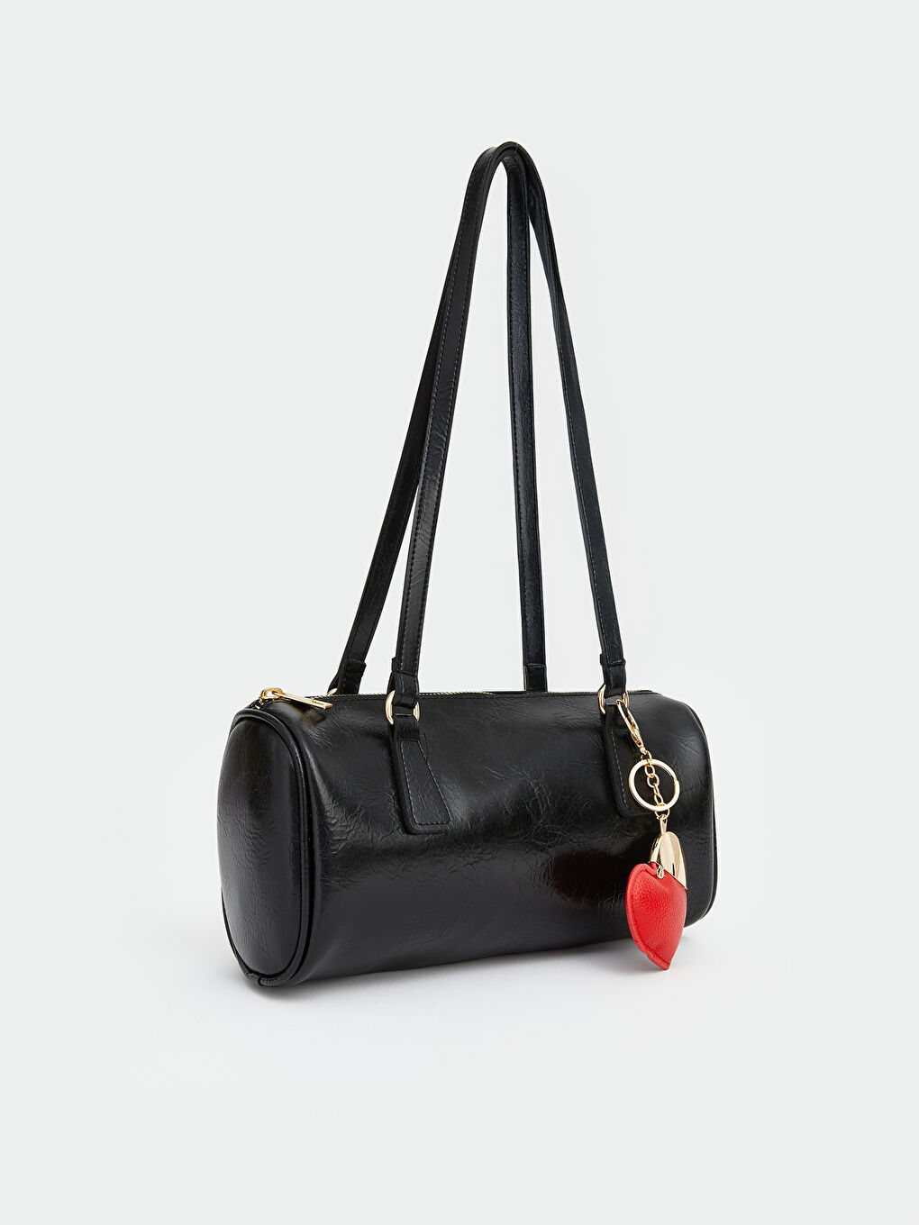 Siyah Kalp Aksesuarlı Deri Görünümlü Kadın Omuz Çantası-1